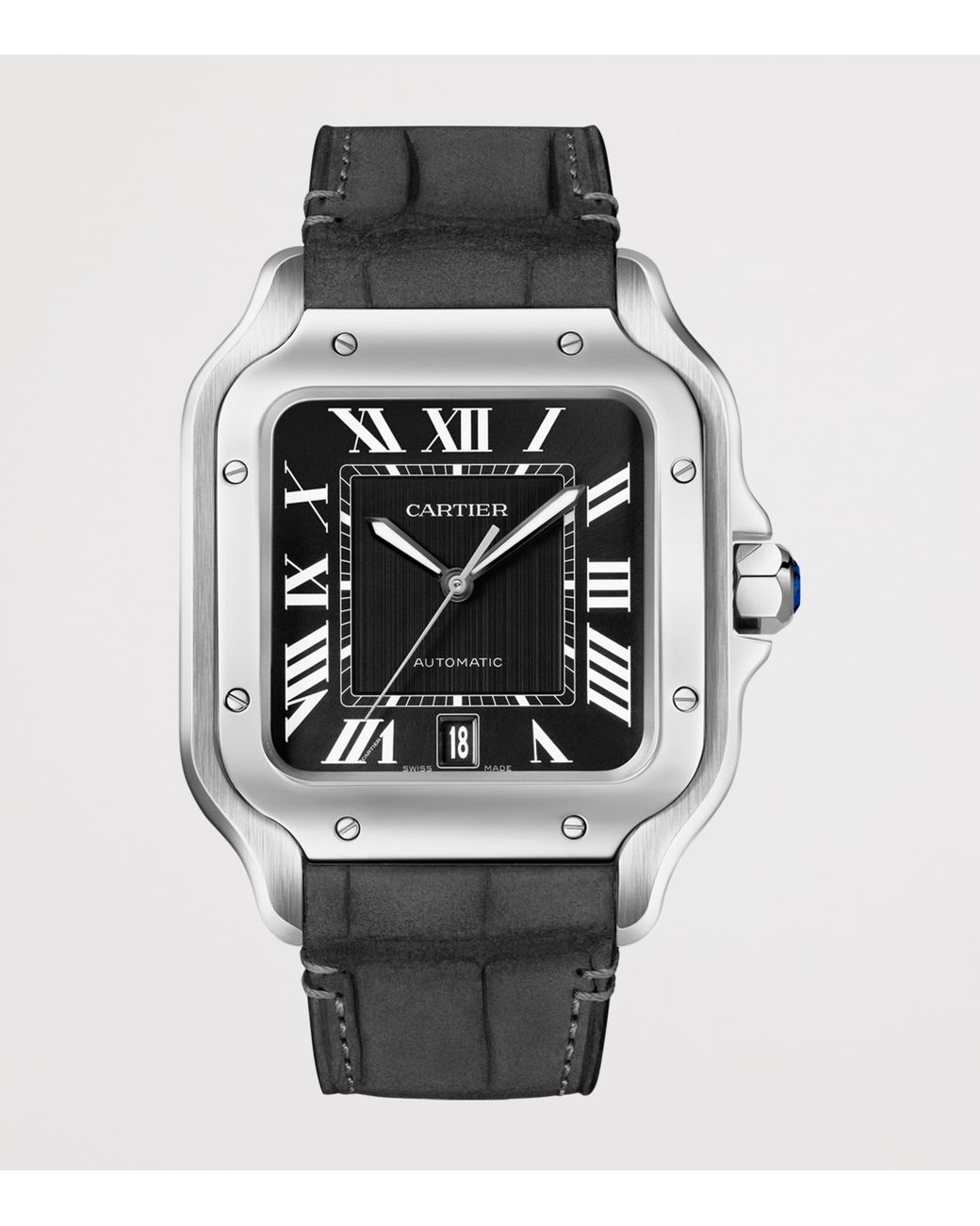 Cartier Gray Large Stainless Steel Santos De Watch for men