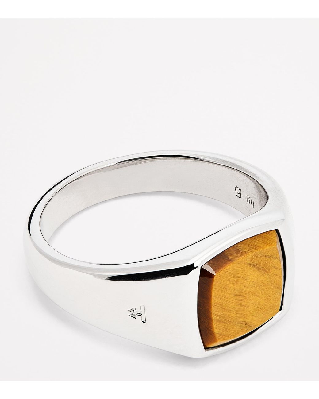 Tom Wood Natural Rhodium-Plated Sterling Kay Tiger Eye Ring for men