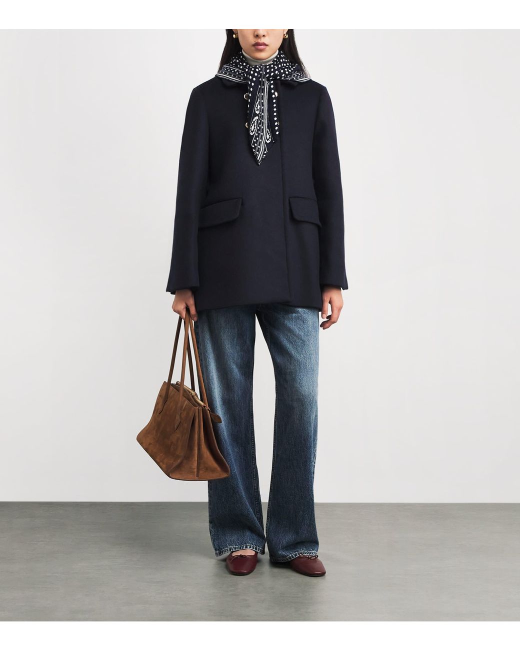 Maje Blue Wool-Blend Double-Breasted Pea Coat