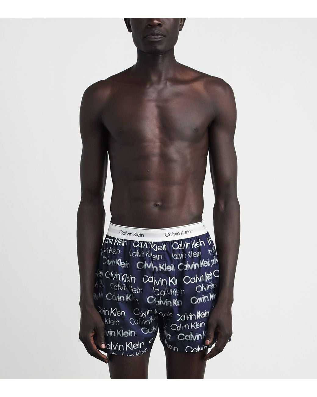 Calvin Klein Blue Cotton Poplin Logo Pyjama Shorts for men