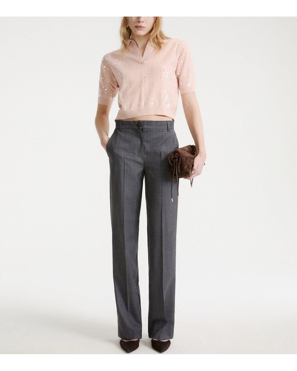 Marella Pink Sequinned Polo Sweater