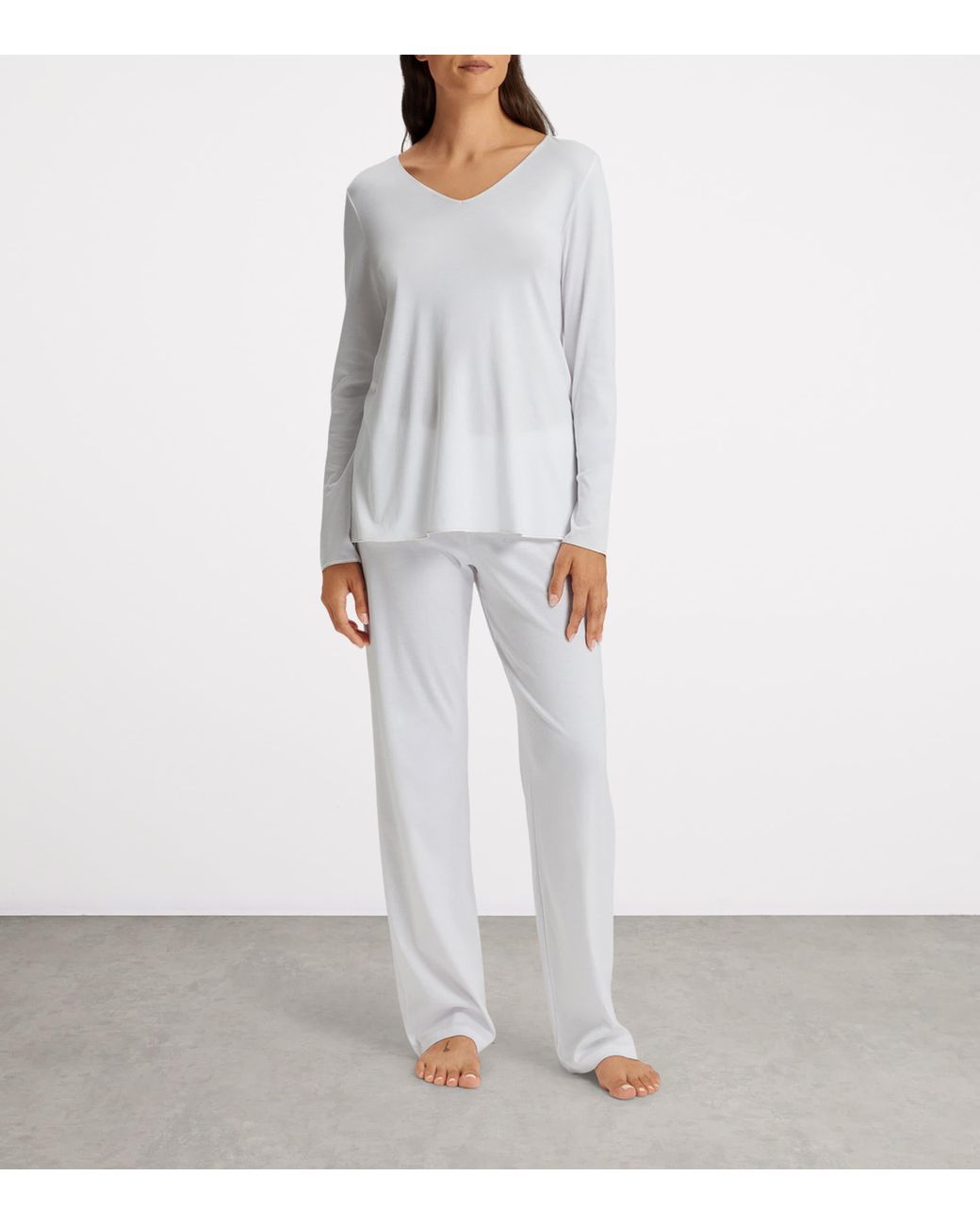 Hanro White Cotton Silk Pyjama Set