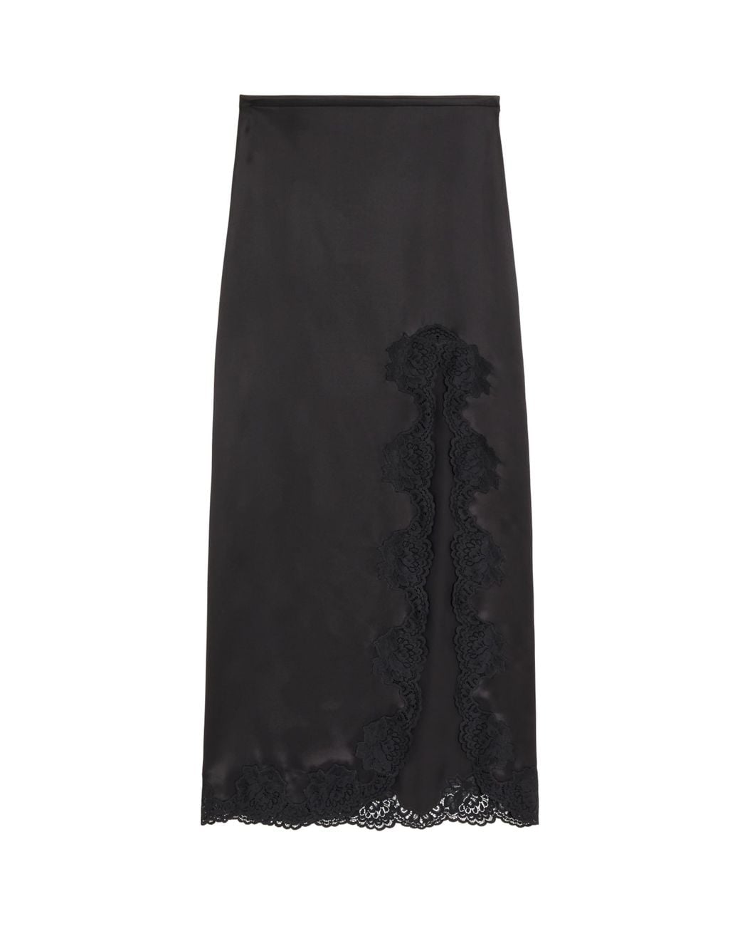 Valentino Black Silk Lace-Trim Midi Skirt