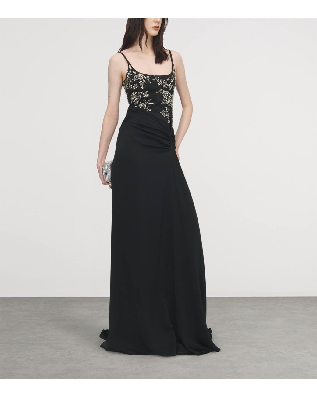 McQueen Black Crepe Satin Embellished Gown
