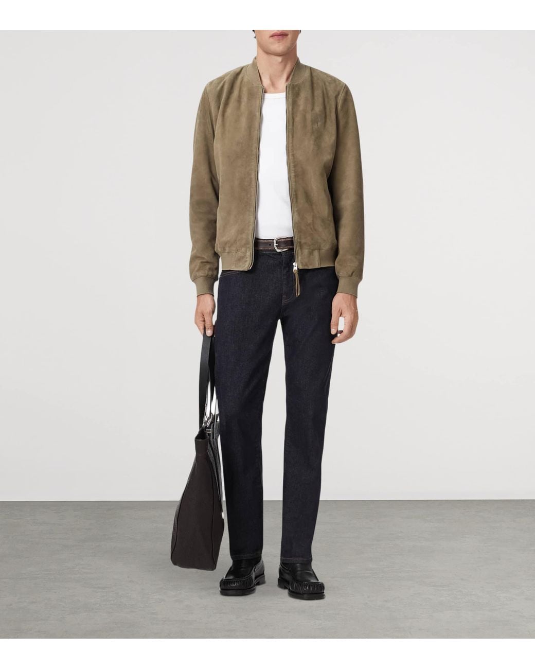AllSaints Green Suede Morten Bomber Jacket for men