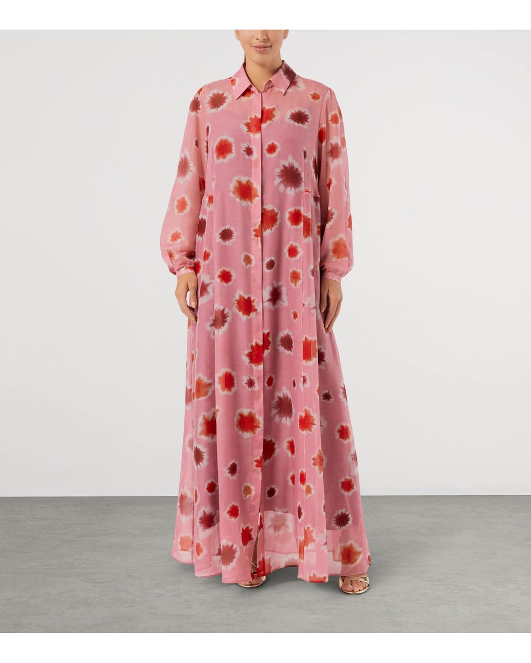 Marina Rinaldi Pink Cotton-Silk Maxi Shirt Dress