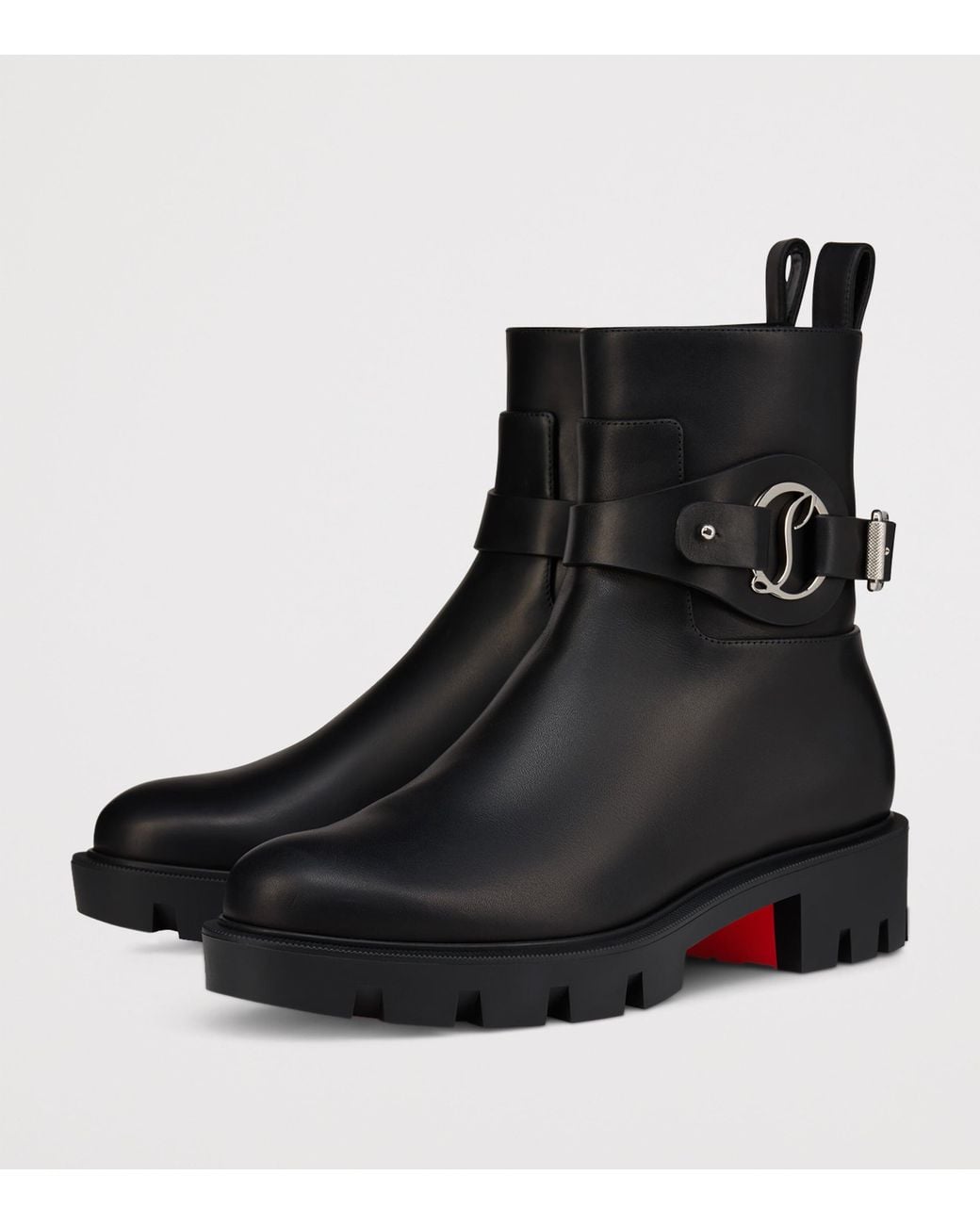 Christian Louboutin Black Dianouchette Lug Leather Ankle Boots