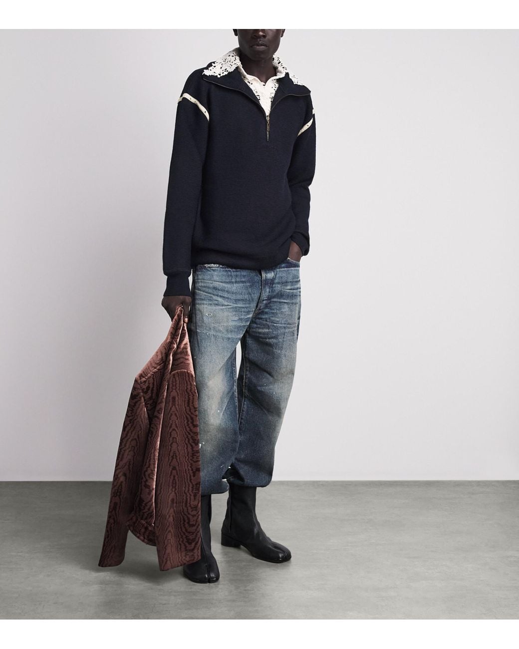 Maison Margiela Blue Wool Quarter-Zip Sweater for men