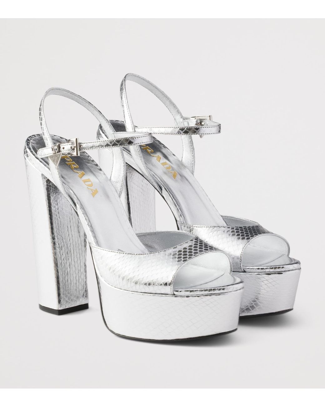 Prada White Snakeskin Platform Sandals 115