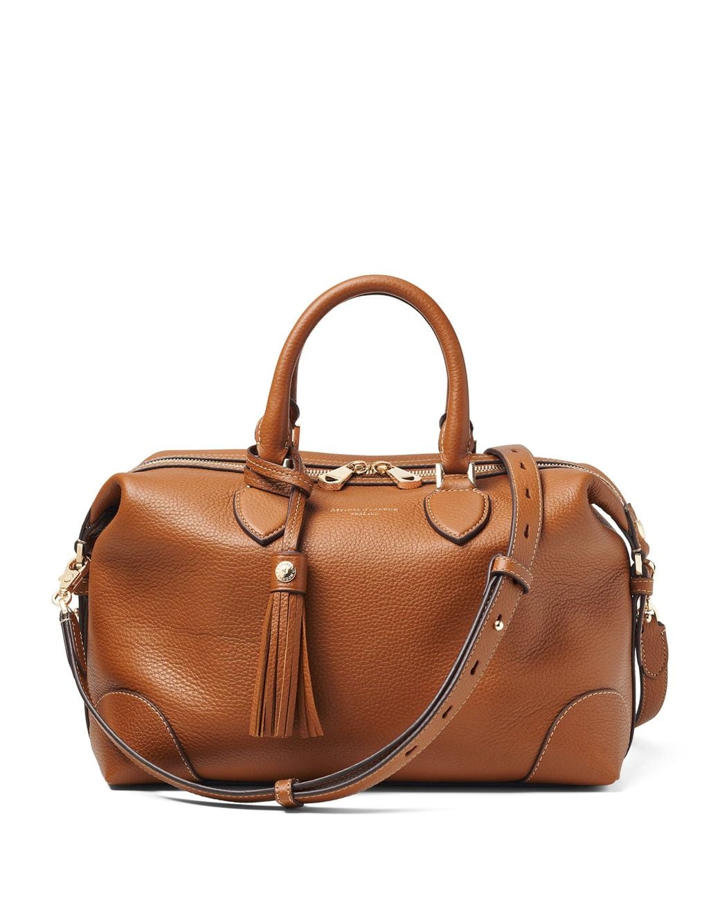 Aspinal Brown Leather Midi The Hudson Bowling Bag