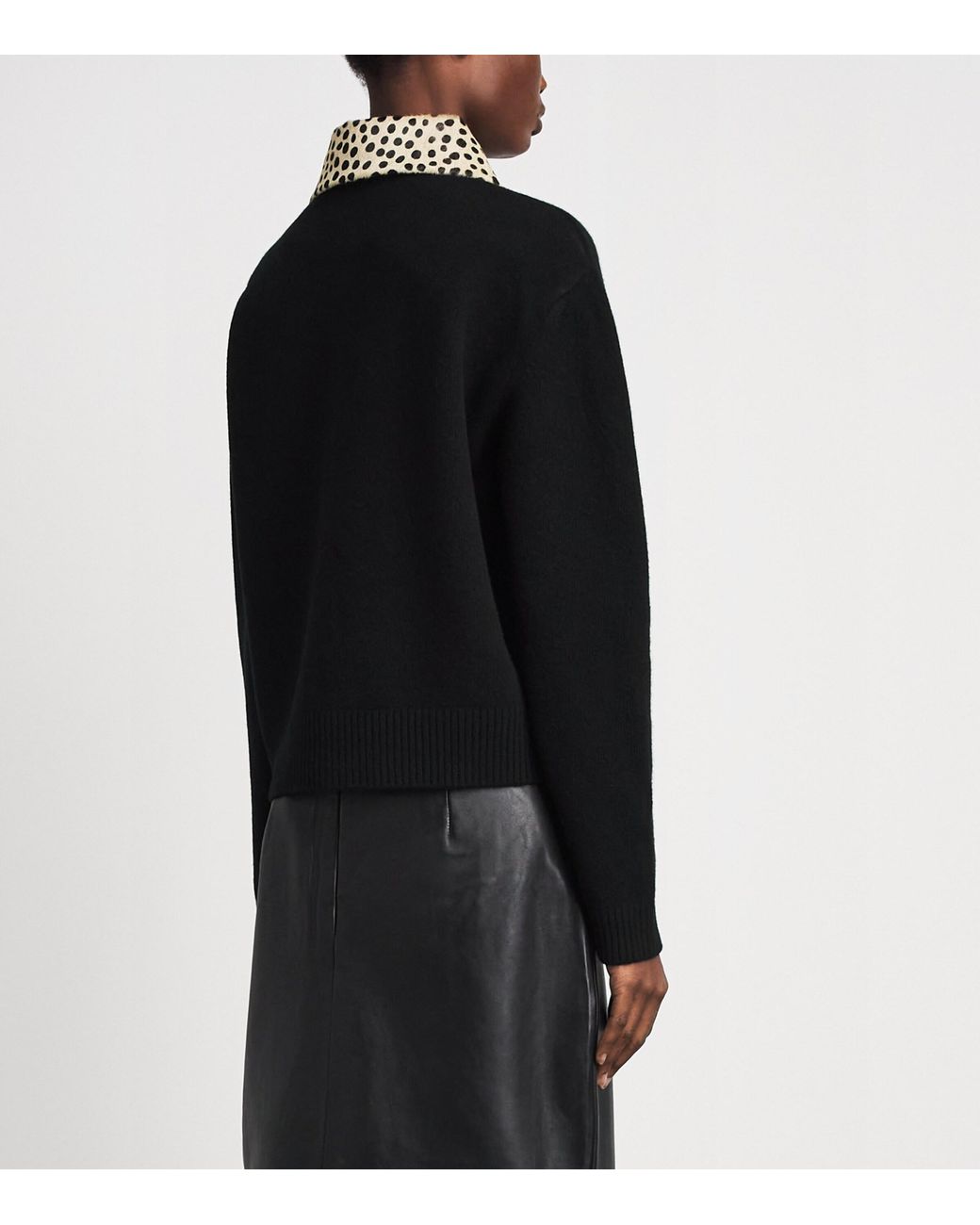 Rohe Black Stretch-Wool Cheetah-Collar Cardigan