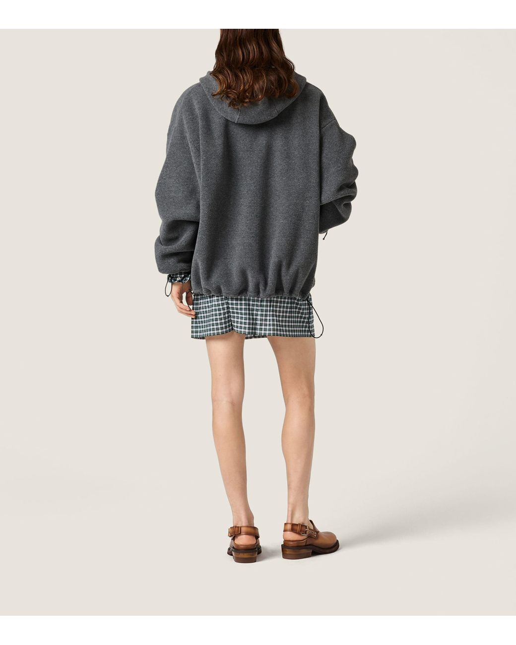 Miu Miu Gray Fleece Zip-Up Hooded Jacket