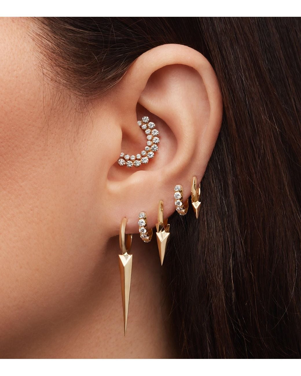 Maria Tash White Faceted Grand Spike Hoop Earring