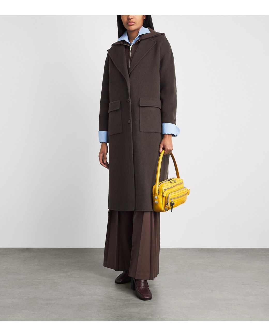 Claudie Pierlot Gray Wool-Blend Tailored Hooded Coat
