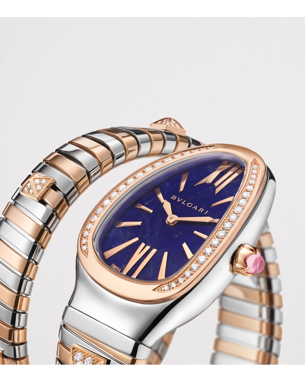 BVLGARI Blue Small Rose, Stainless Steel And Diamond Serpenti Tubogas Studs Watch