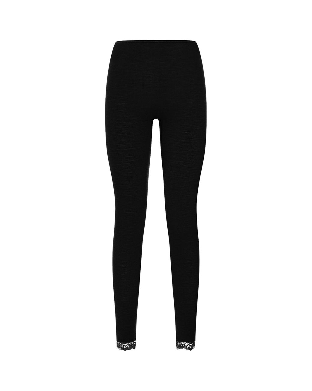 Hanro Black Wool-Silk Lace-Hem Leggings