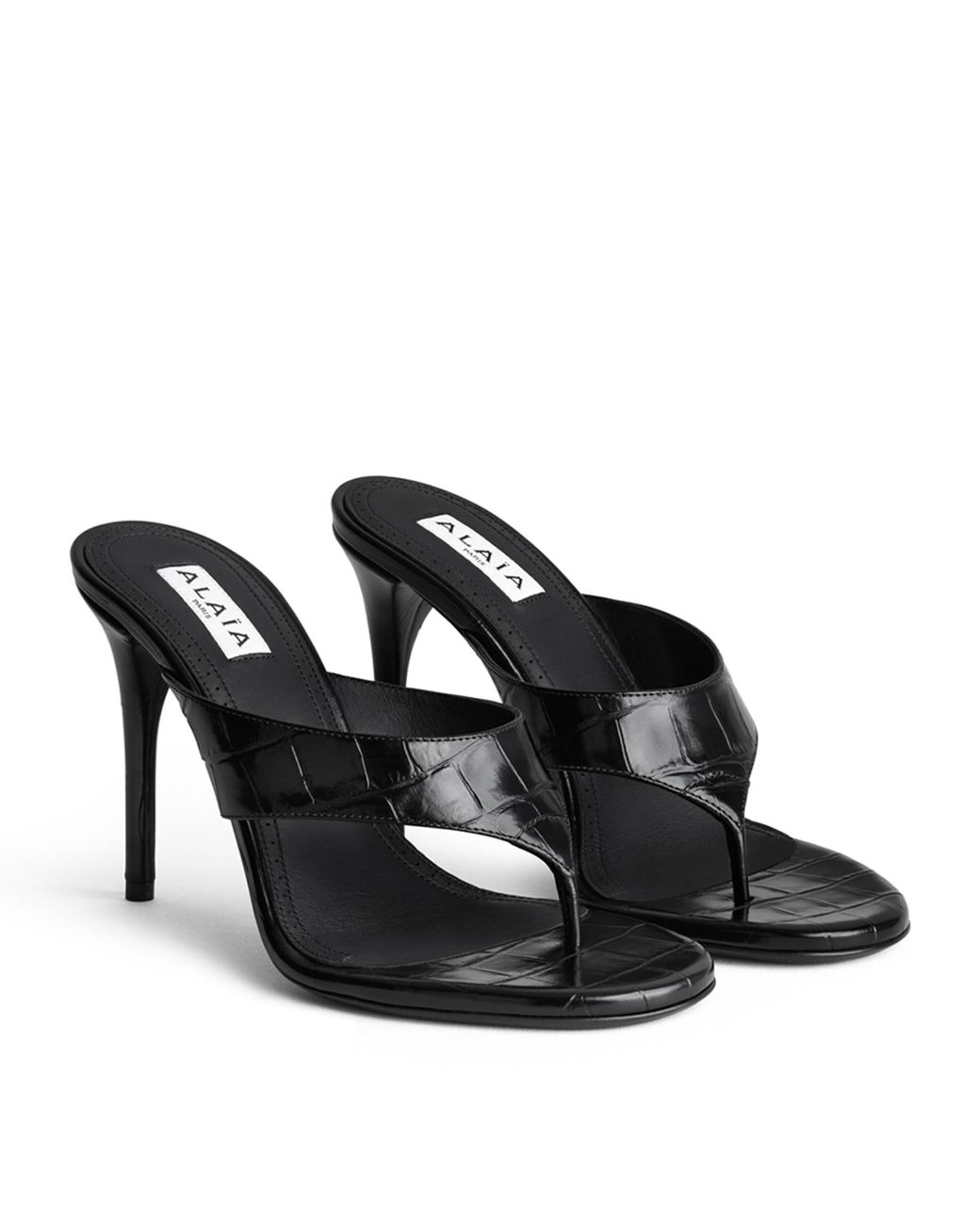Alaïa Black Croc-Embossed Leather Thong Mules 90