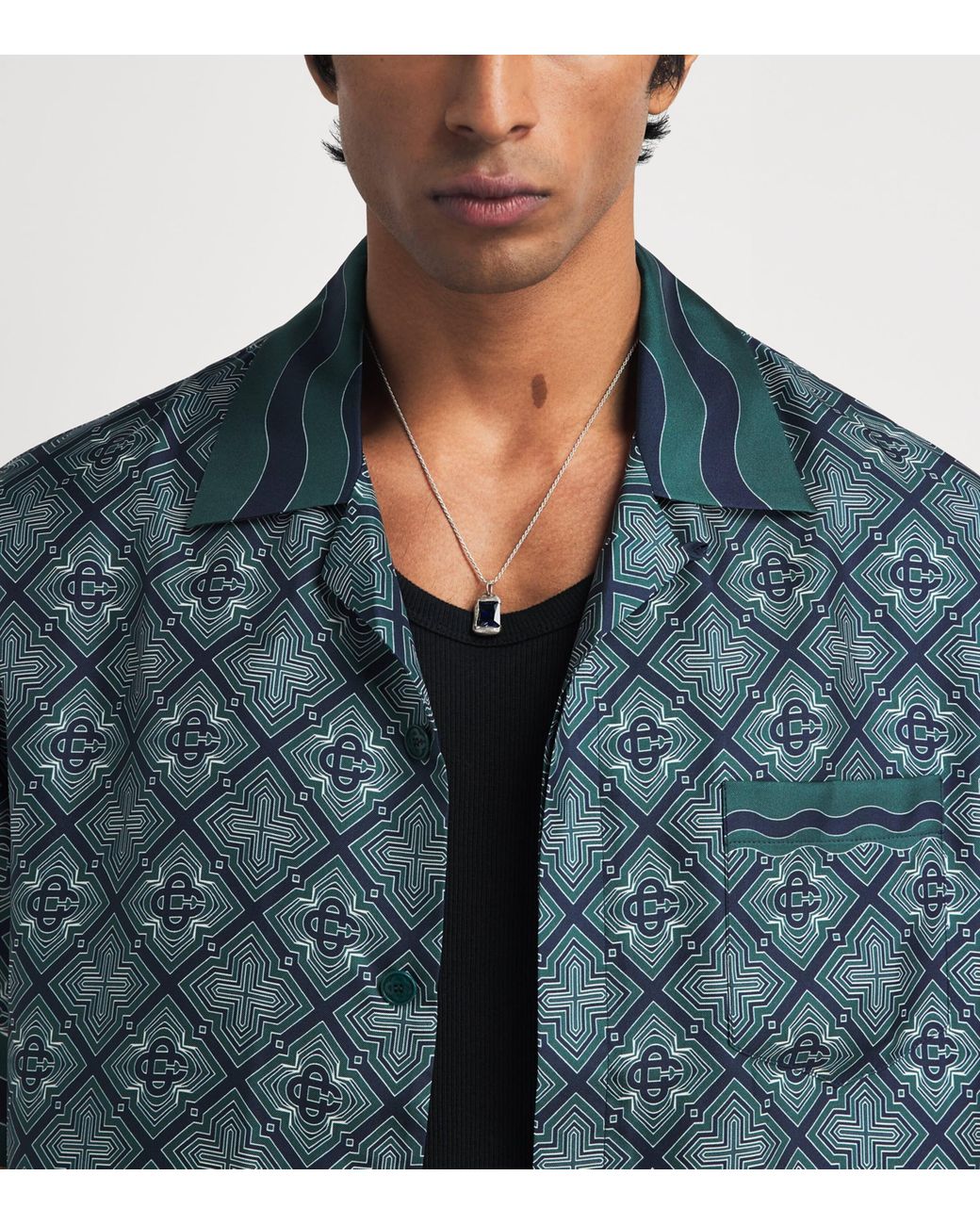 Casablanca Blue Silk Radiating Monogram Shirt for men