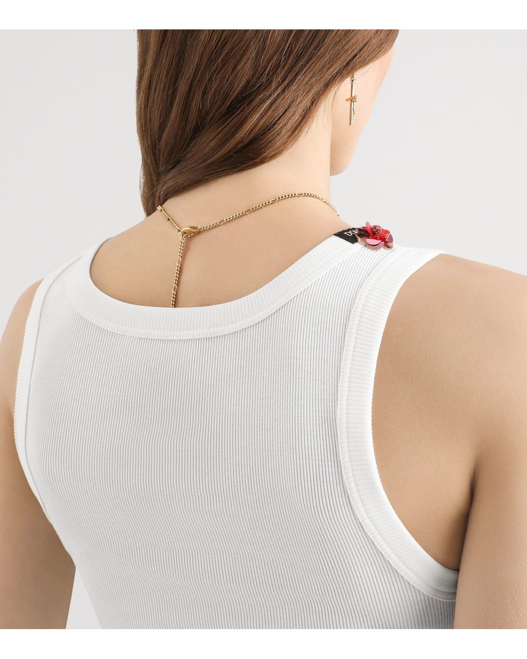 Dolce & Gabbana White Cotton Embellished Tank Top