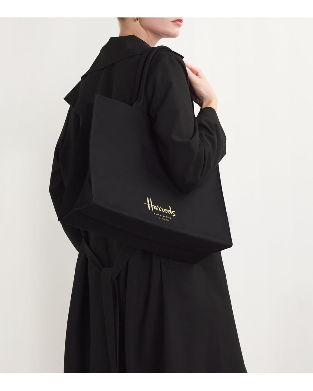 Harrods Black Large Cotton Logo Tote Bag