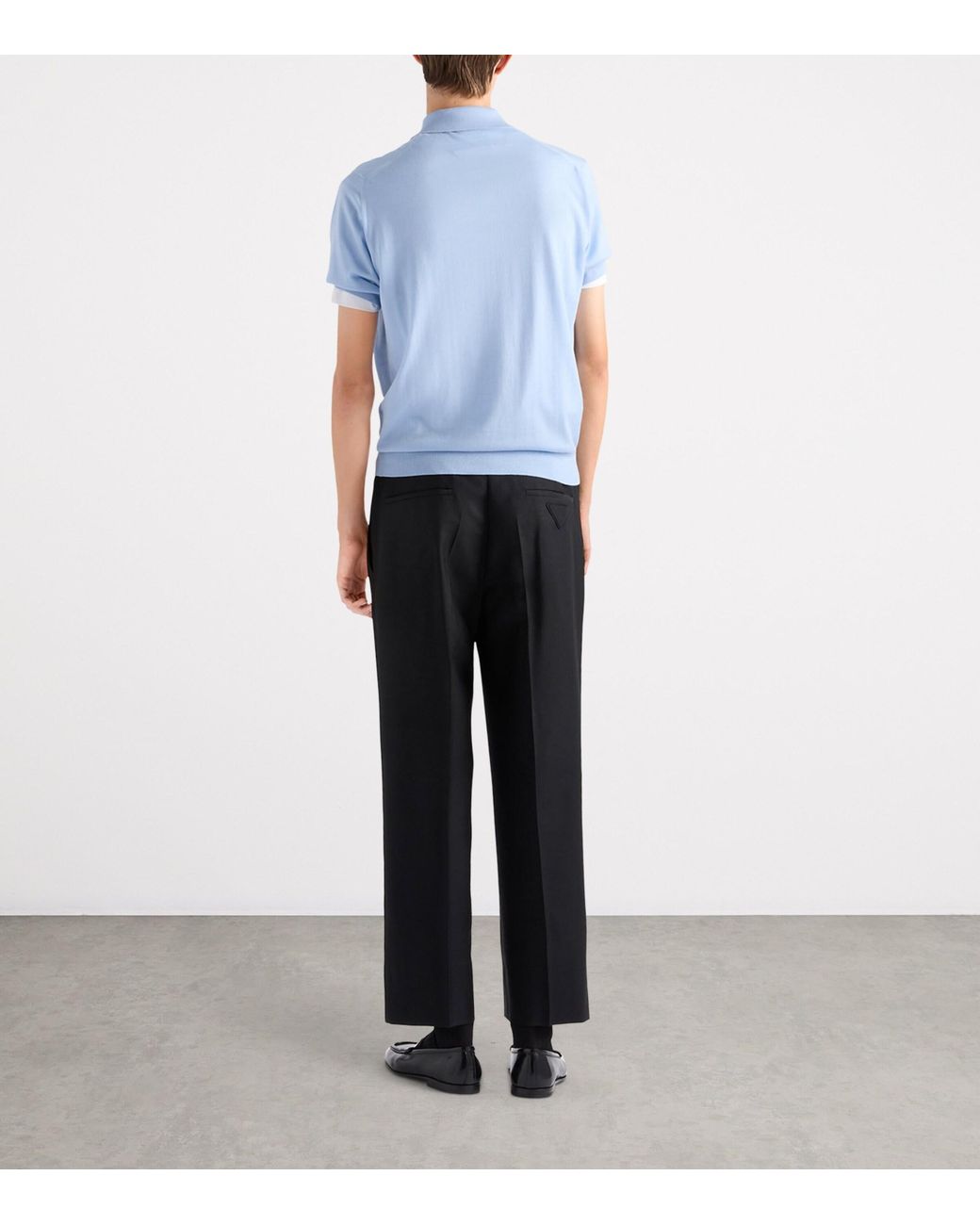 Prada Blue Superfine Fleece Wool Polo Shirt for men