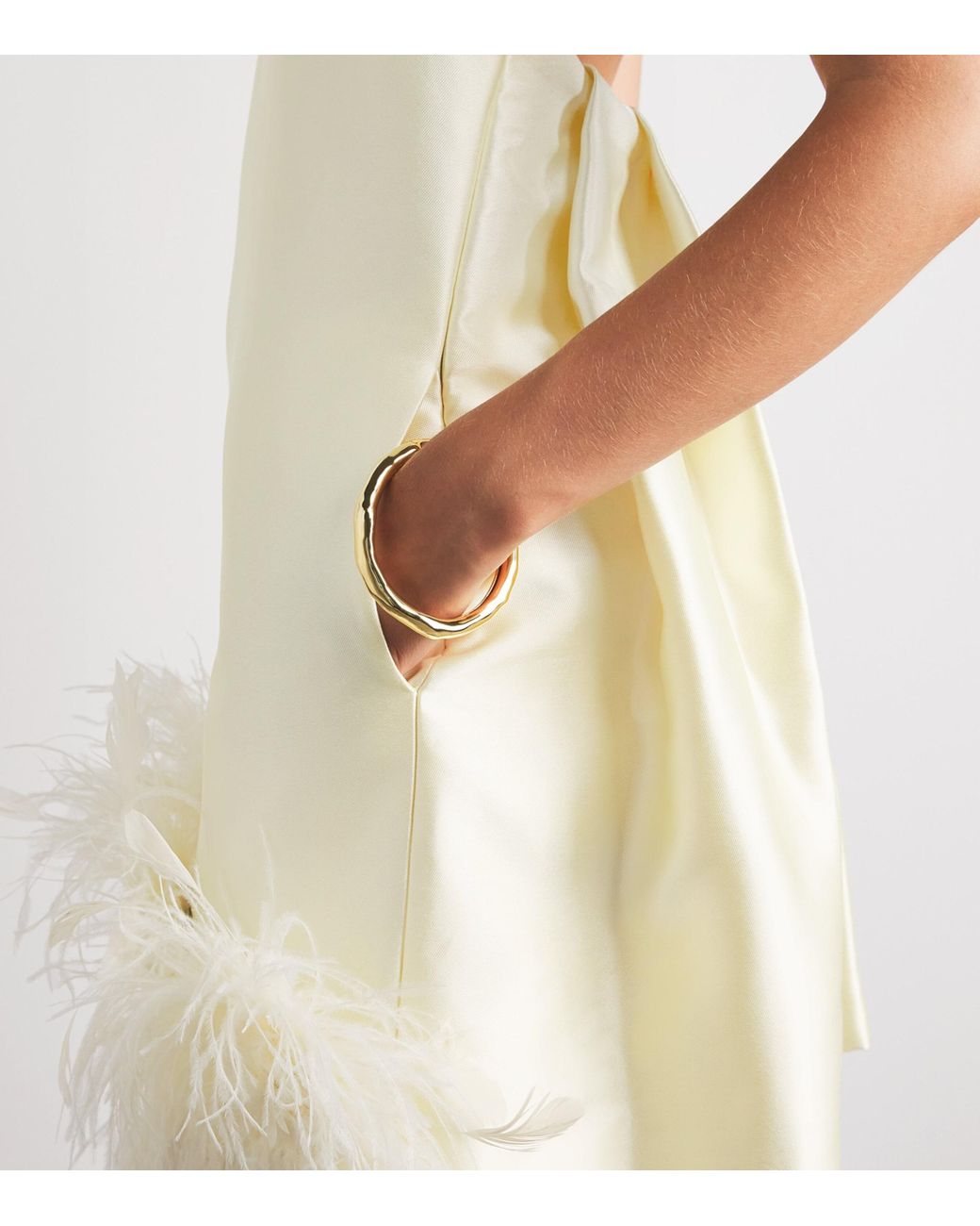 Self-Portrait White Taffeta Feather-Trim Mini Dress