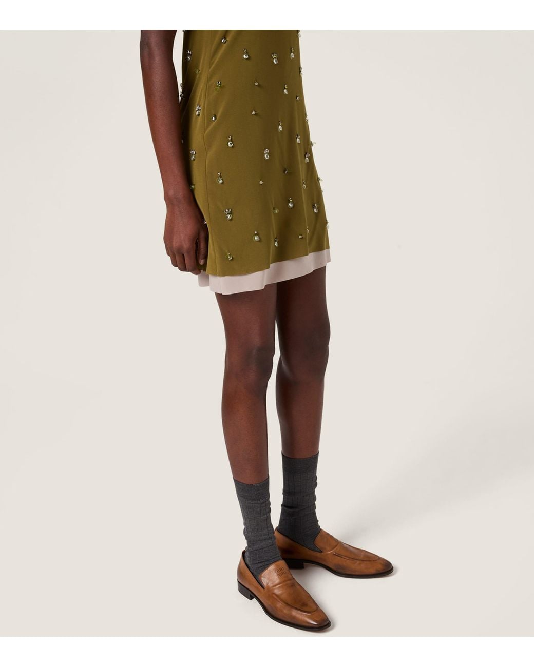 Miu Miu Green Silk Embellished Strapless Mini Dress