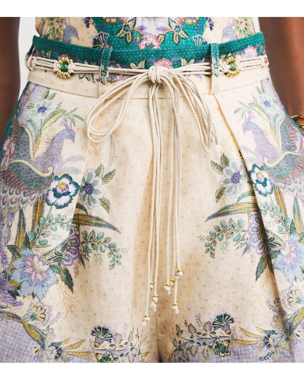 Zimmermann Natural Linen Printed Indra Tuck Shorts
