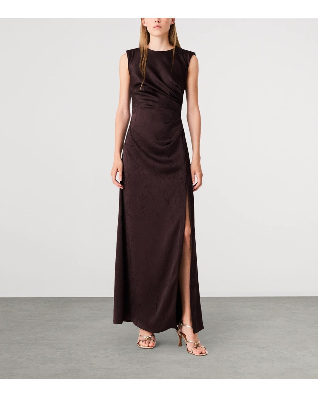 Maje Purple Ruched Sleeveless Midi Dress