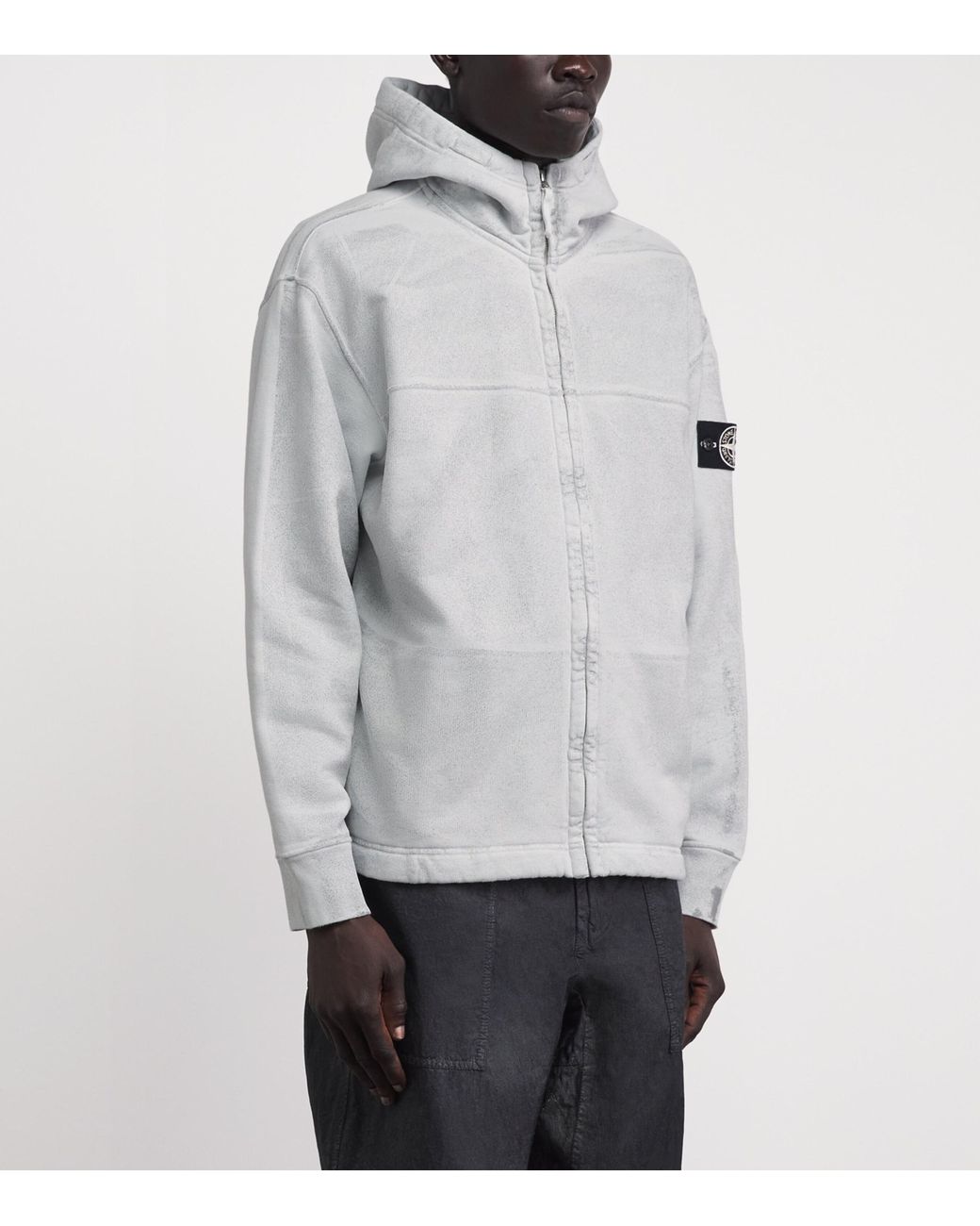 Stone Island Gray Cotton Fleece Laminated Hoodie for men