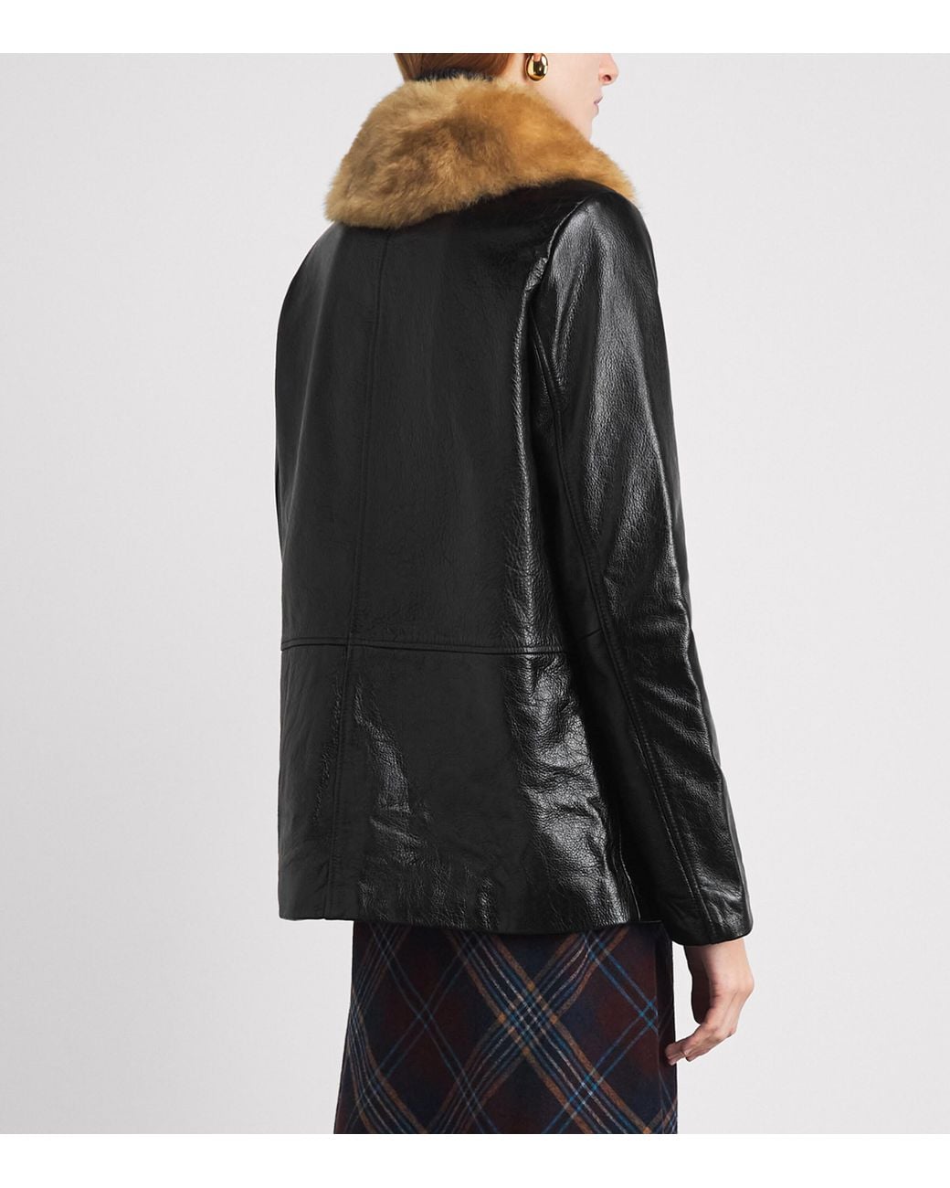 Doen Black Leather Shearling-Collar Seville Jacket