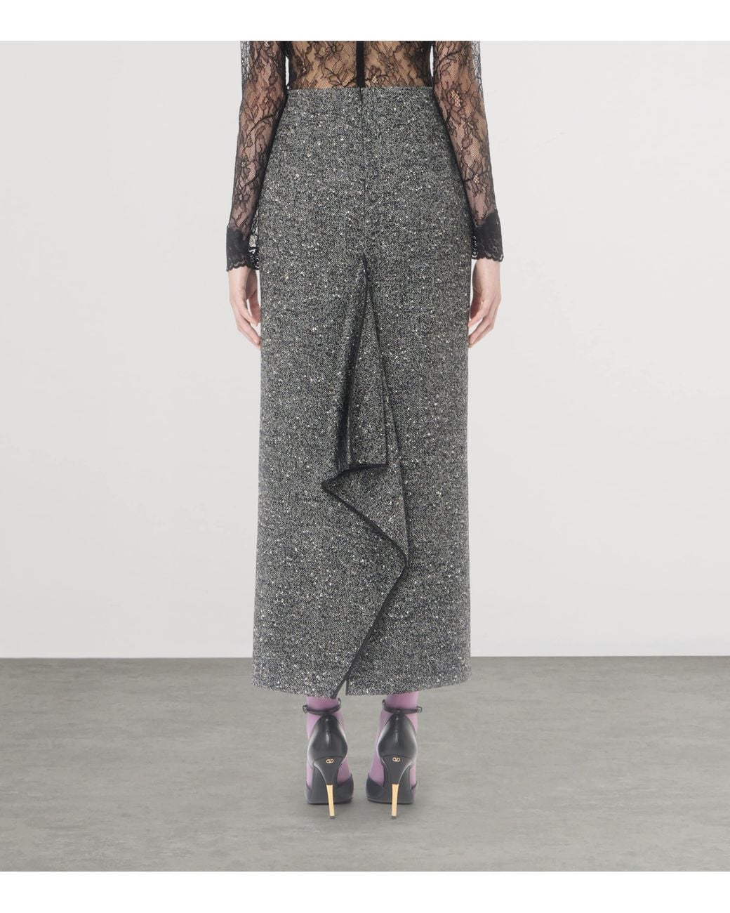Valentino Gray Wool-Blend Midi Skirt