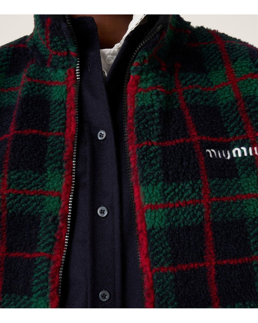 Miu Miu Black Fleece Check Zip-Up Jacket