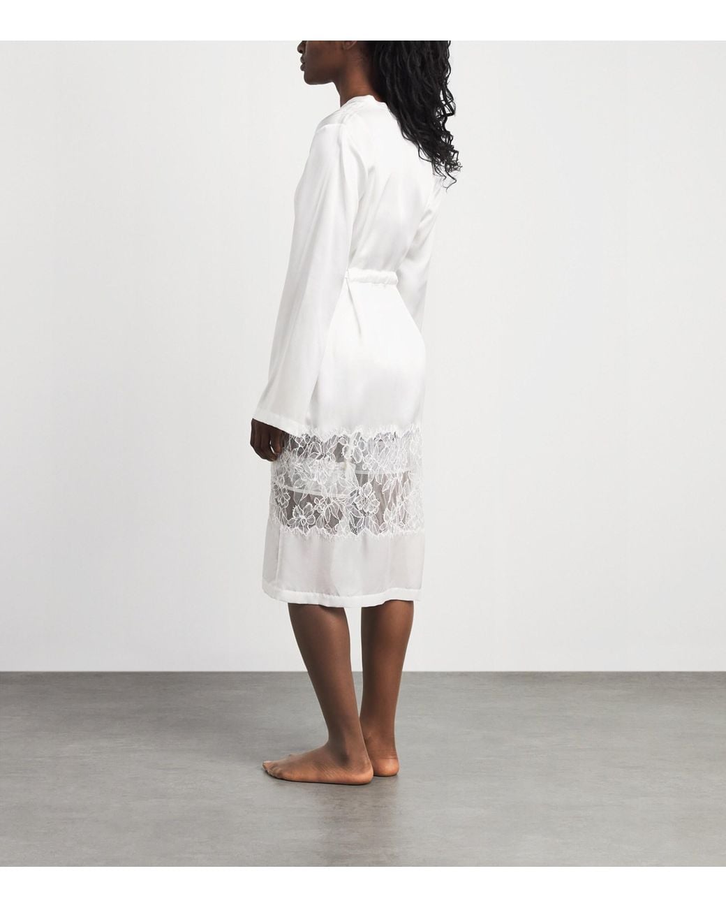 Kiki de Montparnasse White Silk Lace-Trim Iris Midi Robe