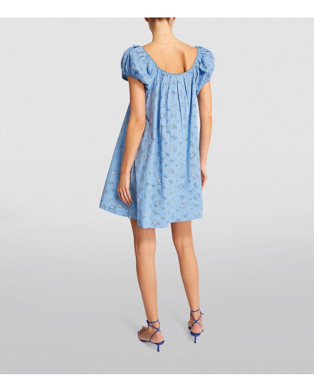 Doen + Net Sustain Julie Floral-print Organic Cotton-poplin Mini Dress in  Blue | Lyst