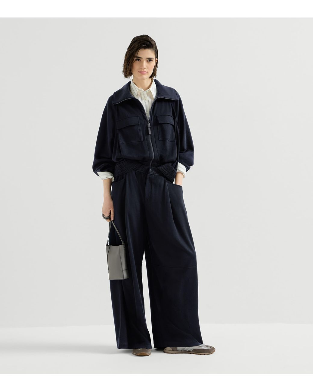 Brunello Cucinelli Blue Cotton-Silk Interlock Track Pants
