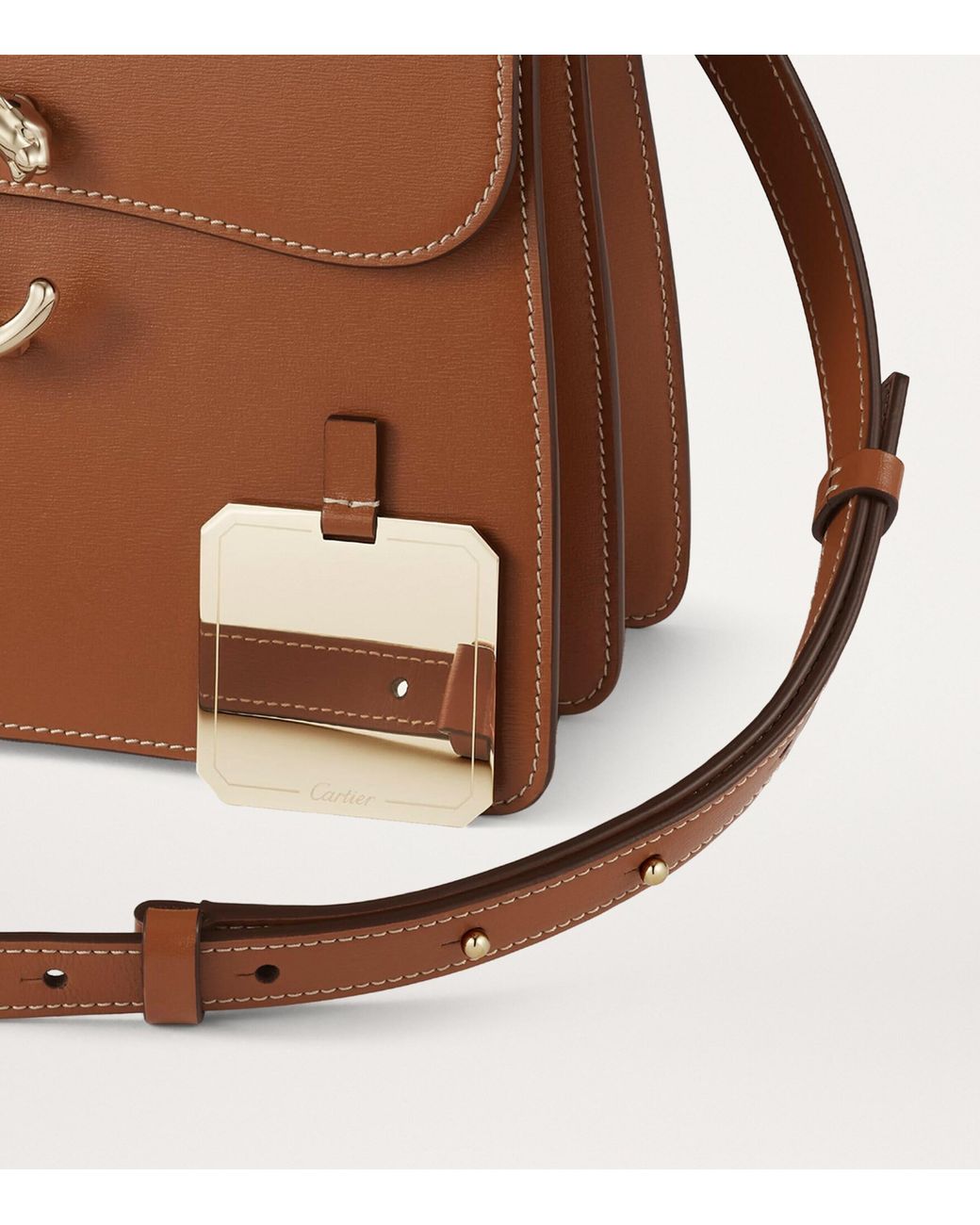 Cartier Brown Small Calfskin Panthère De Top-Handle Bag
