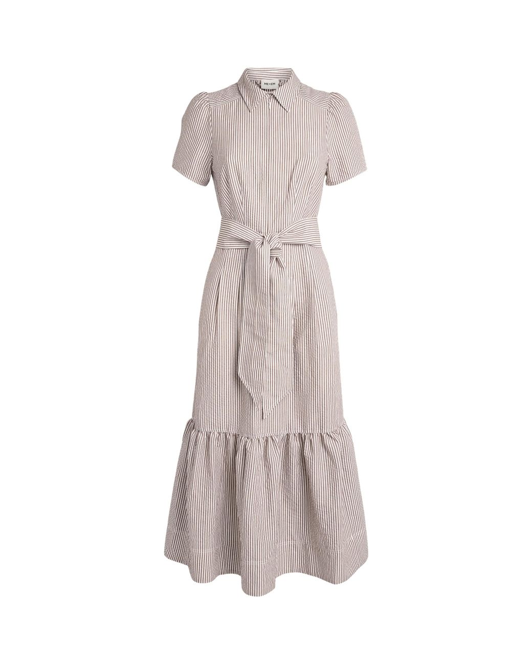 ME+EM Gray Seersucker Midi Shirt Dress