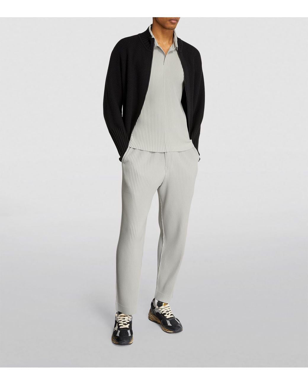 Homme Plissé Issey Miyake Gray Pleated Slim Trousers for men