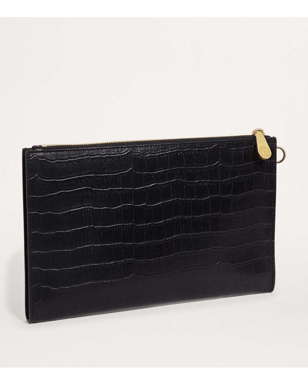 Harrods Black Medium Croc-Embossed Leather Pouch