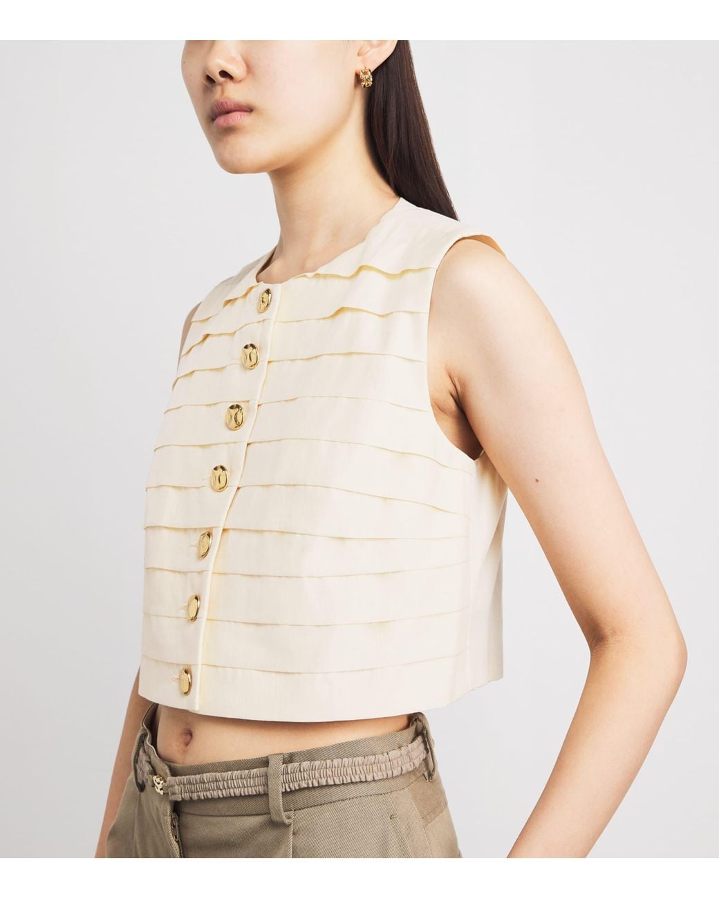 Sandro Natural Cotton-Blend Sleeveless Crop Top