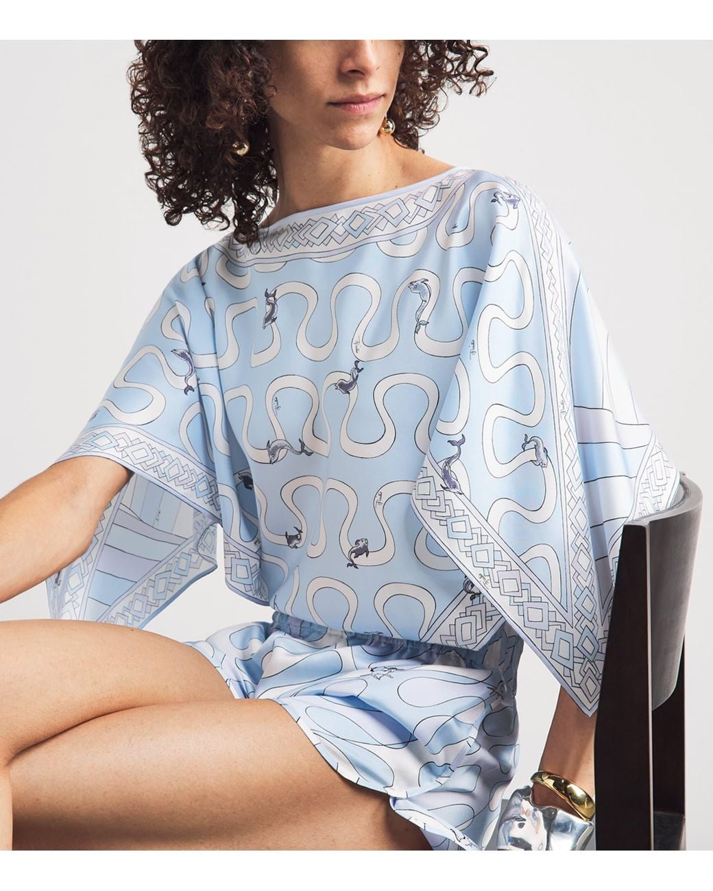 Emilio Pucci Blue Silk Printed Cape