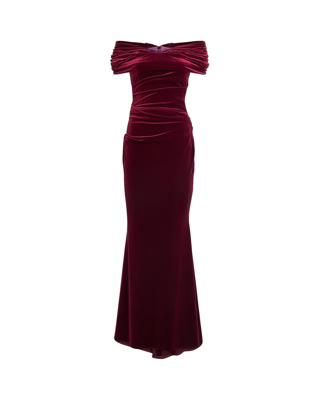 Talbot Runhof Red Stretch-Velvet Ruched Gown
