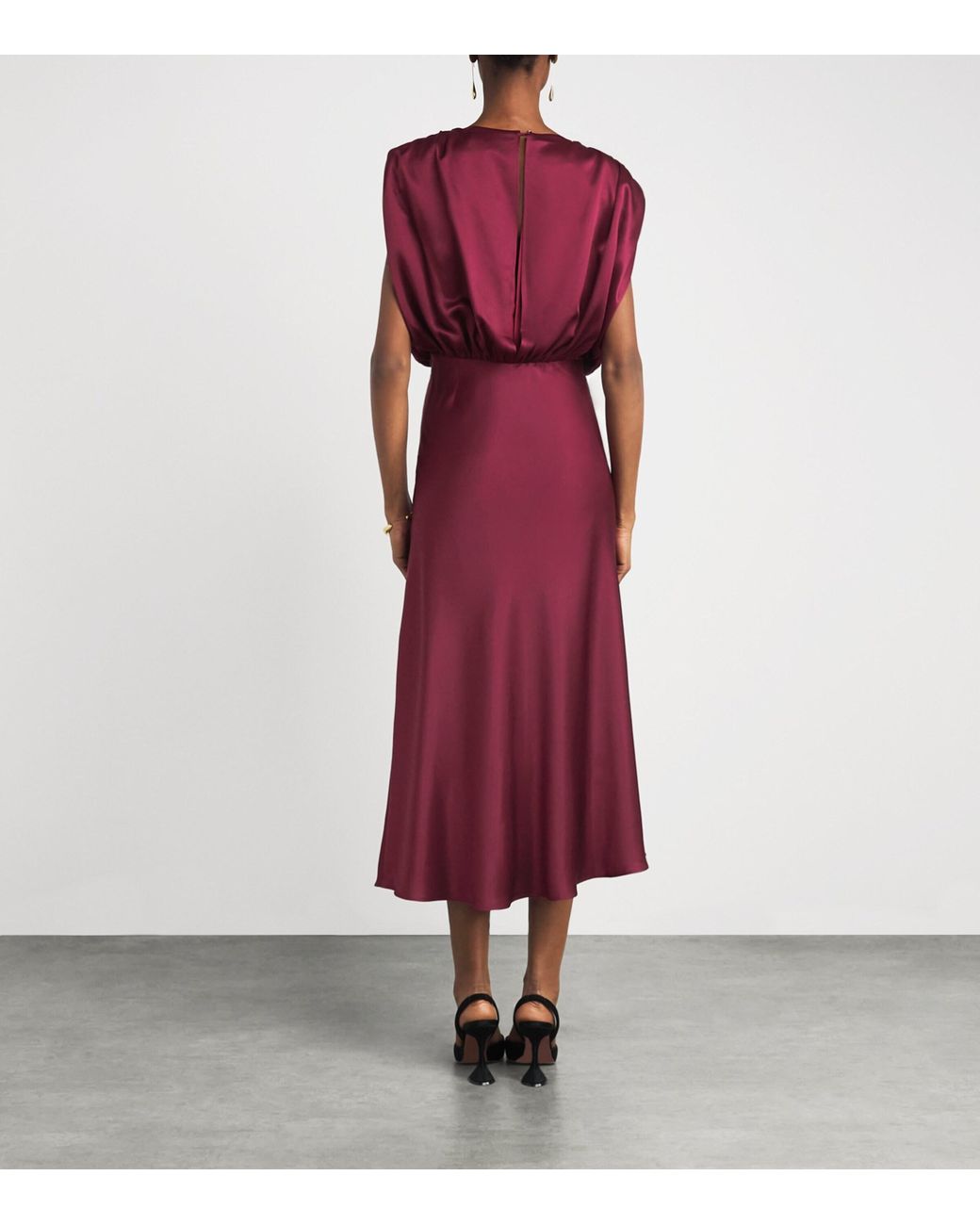 Toccin Purple Satin Flora Midi Dress