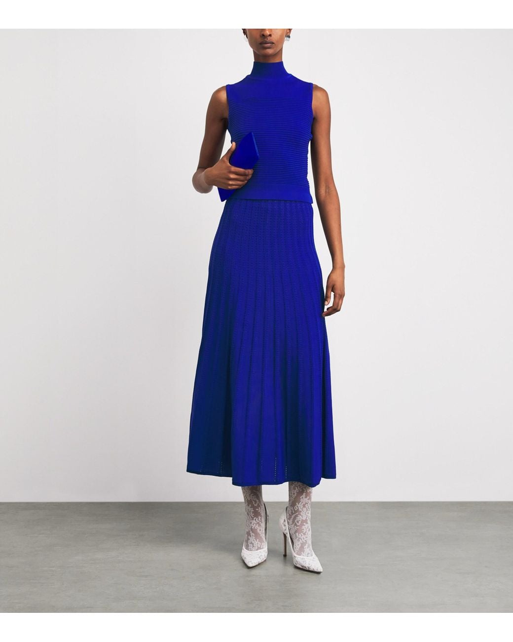Edeline Lee Blue Knitted Pleated Midi Skirt
