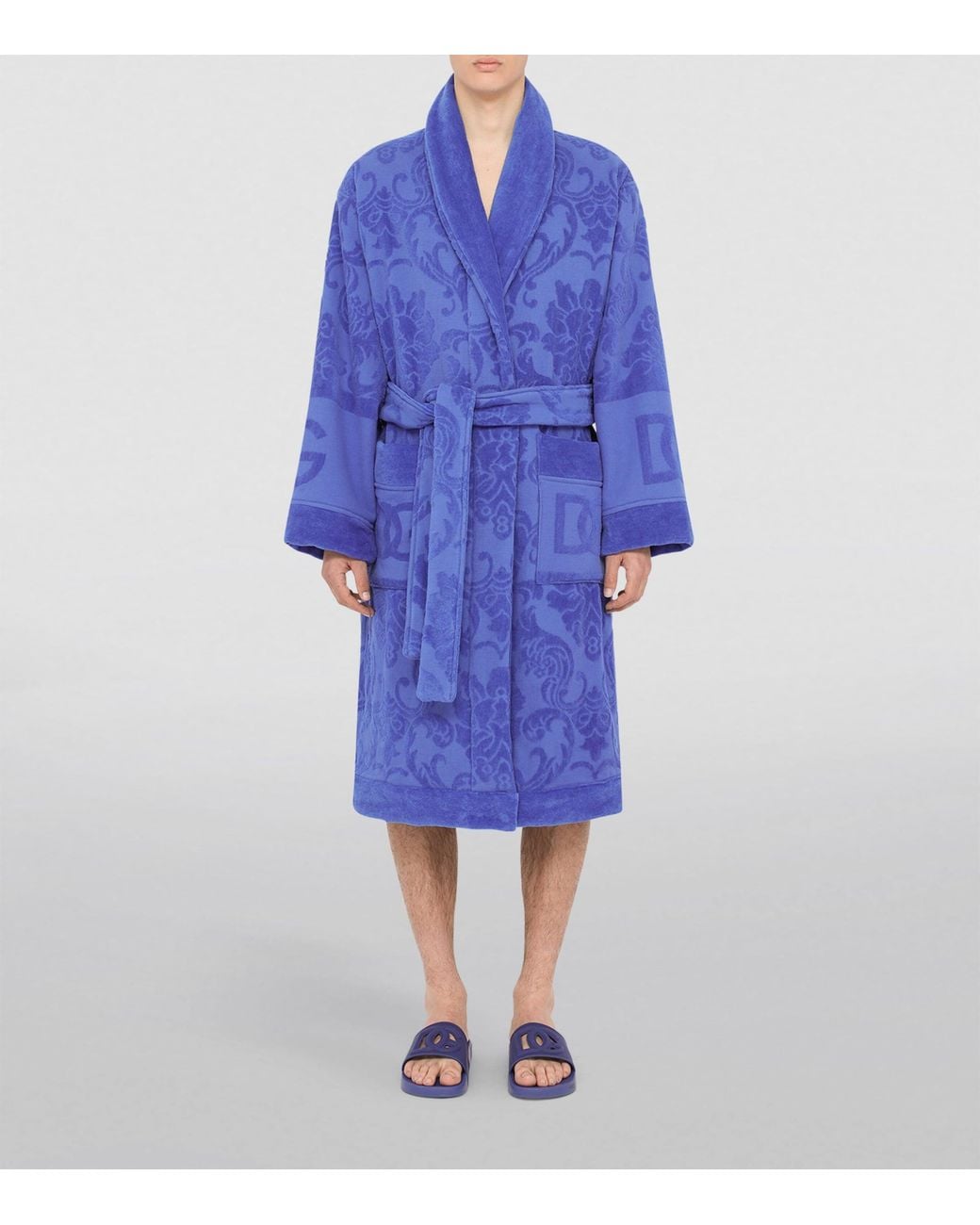 Dolce & Gabbana Blue Terry Cotton Dg Logo Robe for men