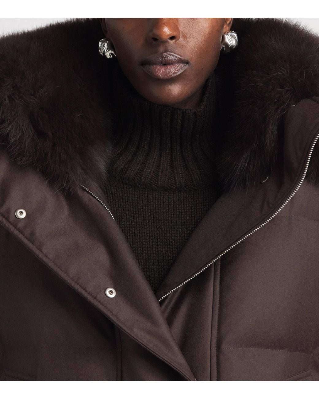Yves Salomon Brown Virgin Wool-Silk Fox Trim Gilet