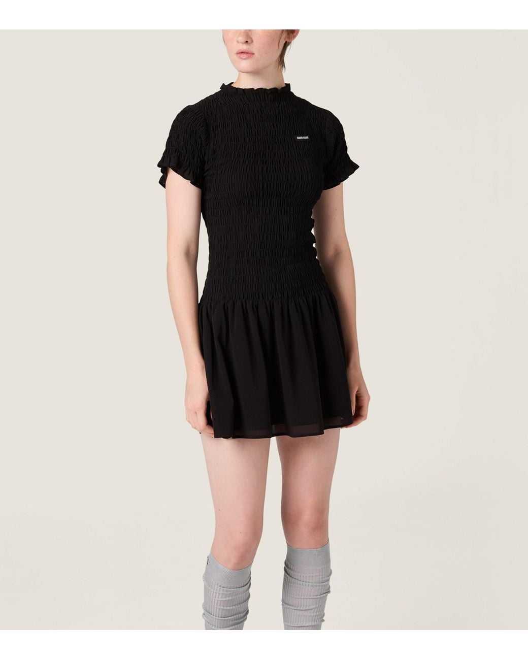 Miu Miu Black Georgette Shirred Mini Dress