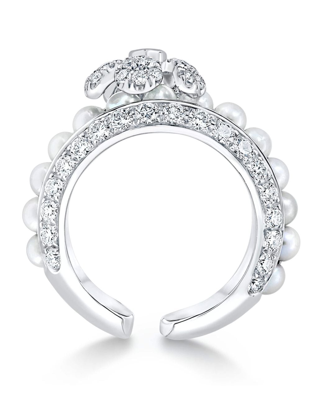 David Morris White Diamond And Pearl Rose Ring