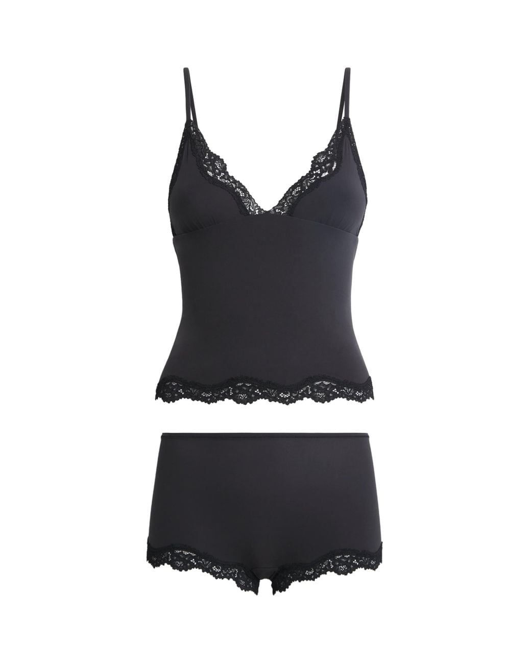 Skims Black Fits Everybody Lace-Trim Cami And Shorts Set